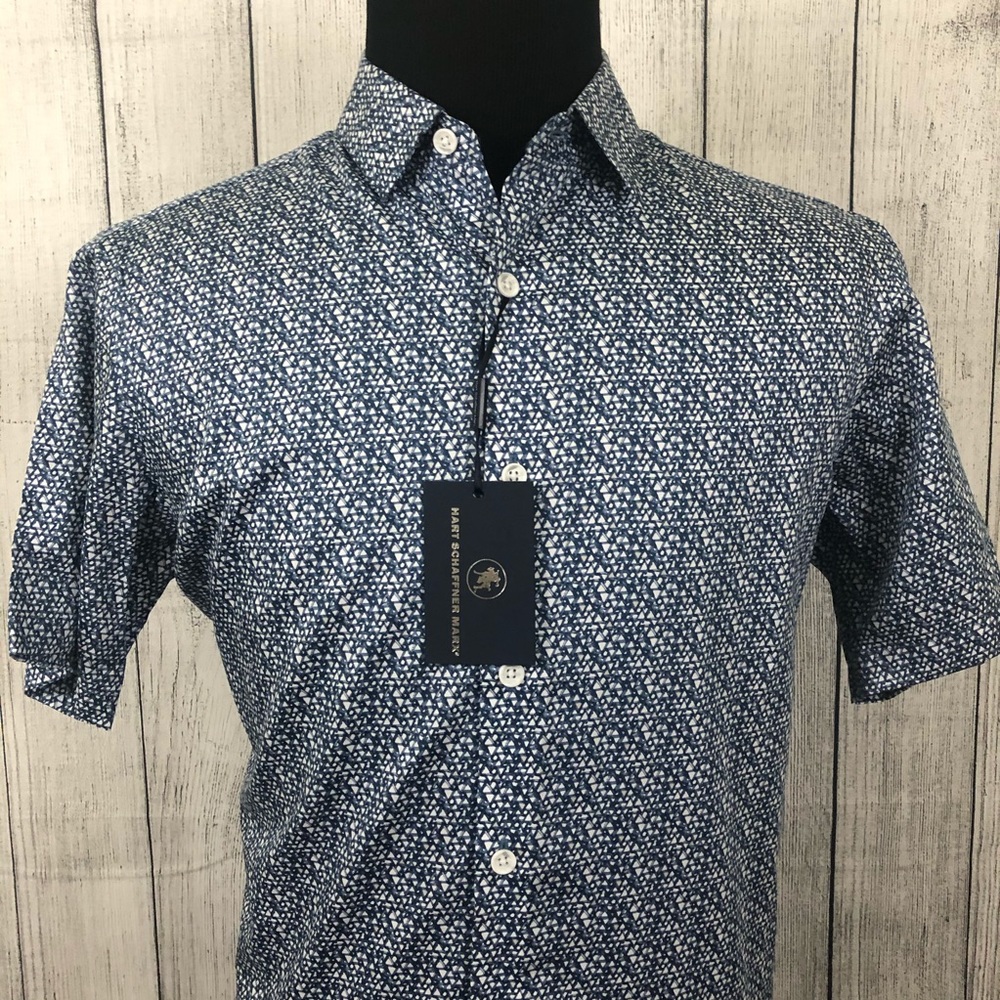 Hart Schaffner Marx L Blue Geometric Button Shirt
